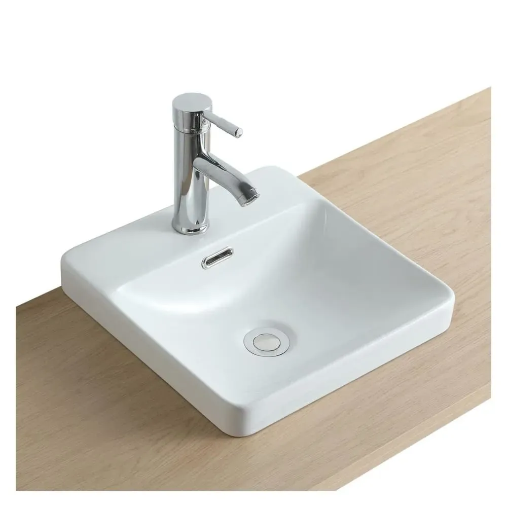 Vasque semi encastrée carrée en céramique blanche 37cm