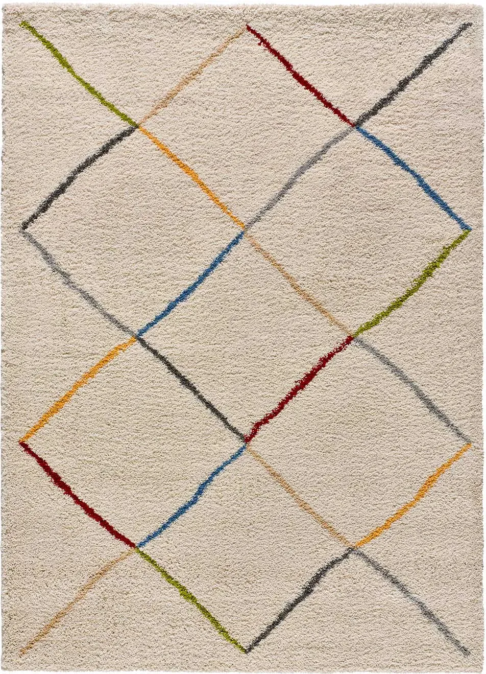 Tapis shaggy ethnique beige/multicolore 80x150 cm