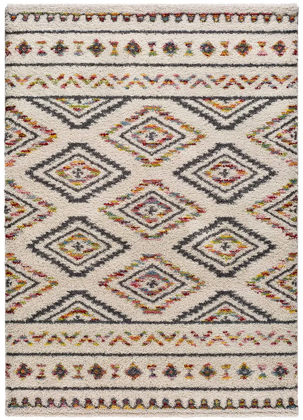 Tapis shaggy ethnique beige/multicolore 133x190 cm