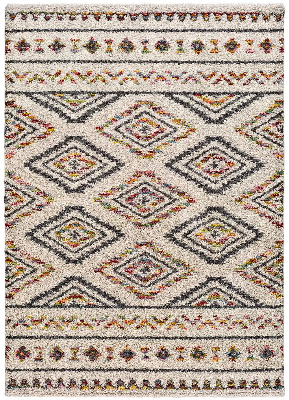 Tapis shaggy ethnique beige/multicolore 160x230 cm
