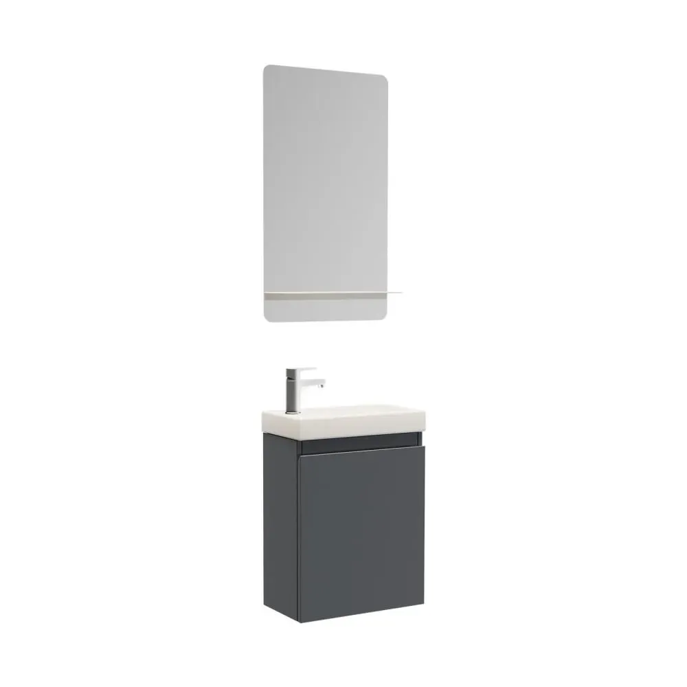 Meuble lave-mains  + robinet chromé + miroir rectangulaire