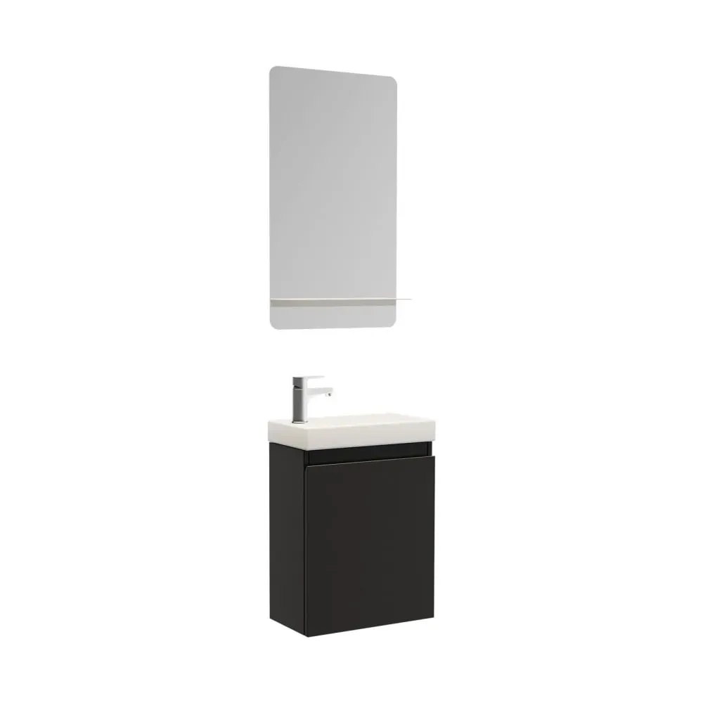 Meuble lave-mains  + robinet chromé + miroir rectangulaire