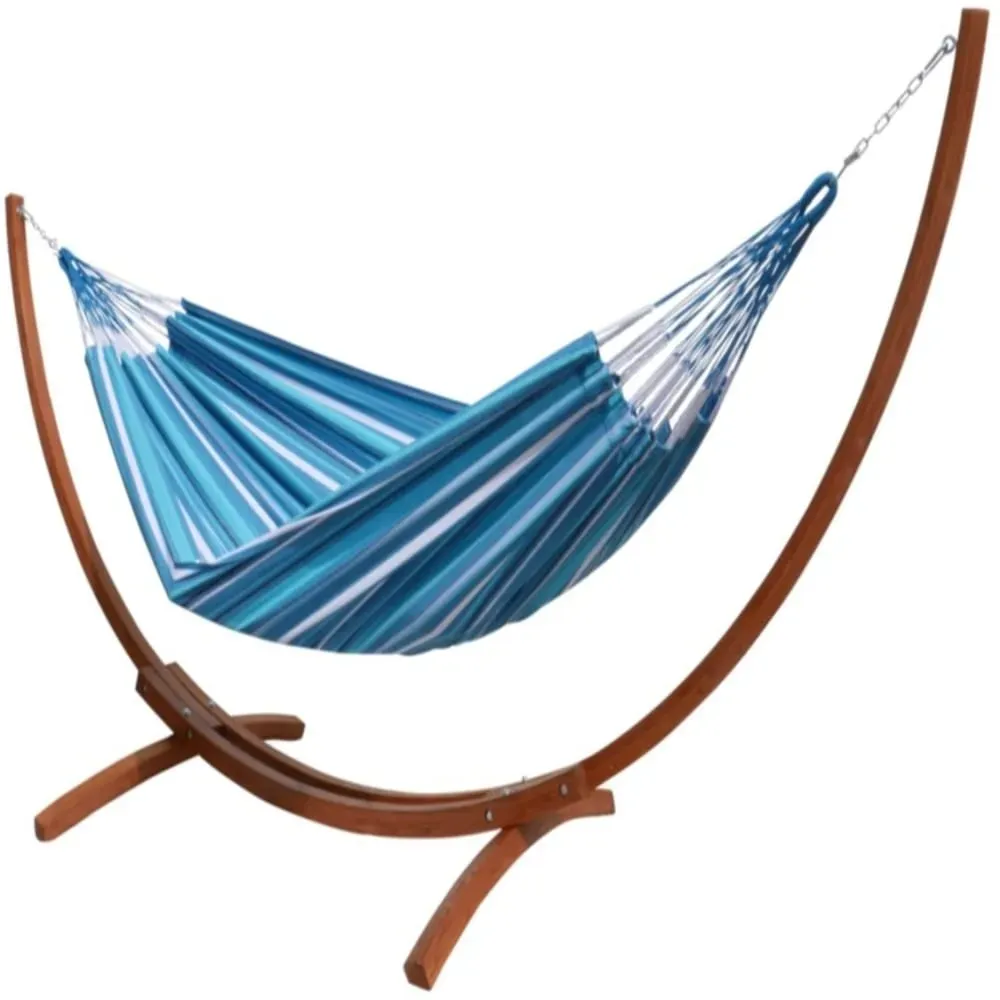 hamac XXL en coton multicolore et support en bois de mélèze