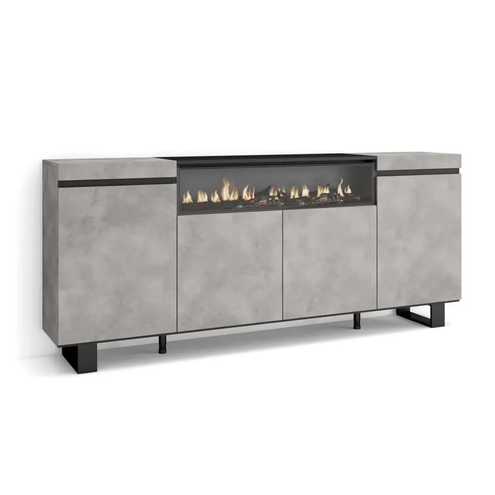 Buffet effet bois ciment 200x35x87cm cheminée effet feu