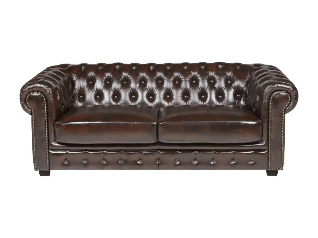 Canapé fixe cuir pleine fleur 3 places marron chocolat