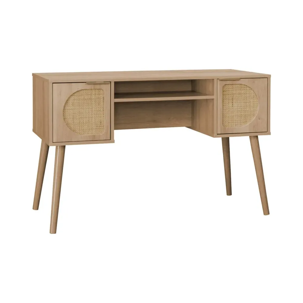 Bureau effet bois et cannage 2 portes naturel