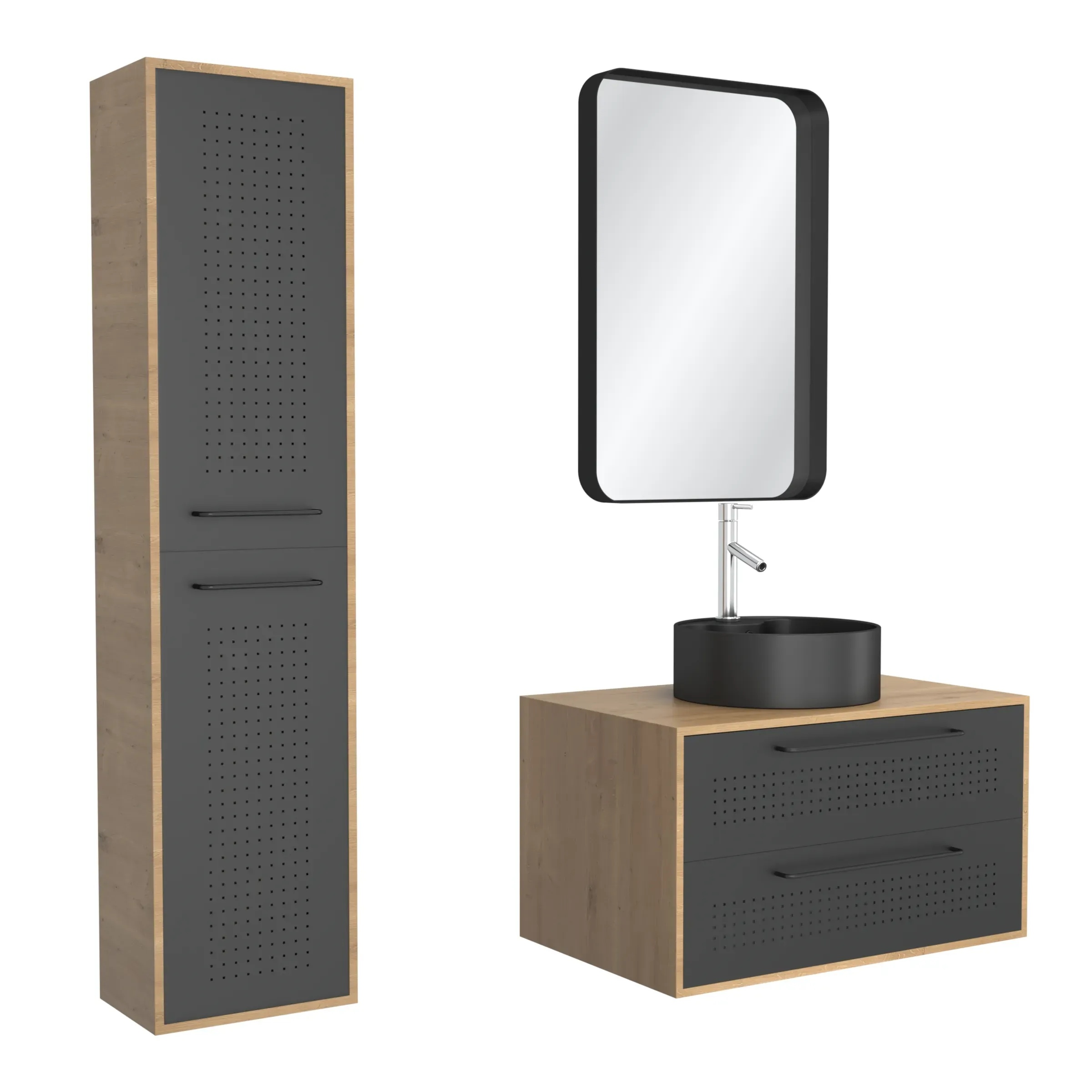 Ensemble meubles salle de bains effet bois marron - 80 cm