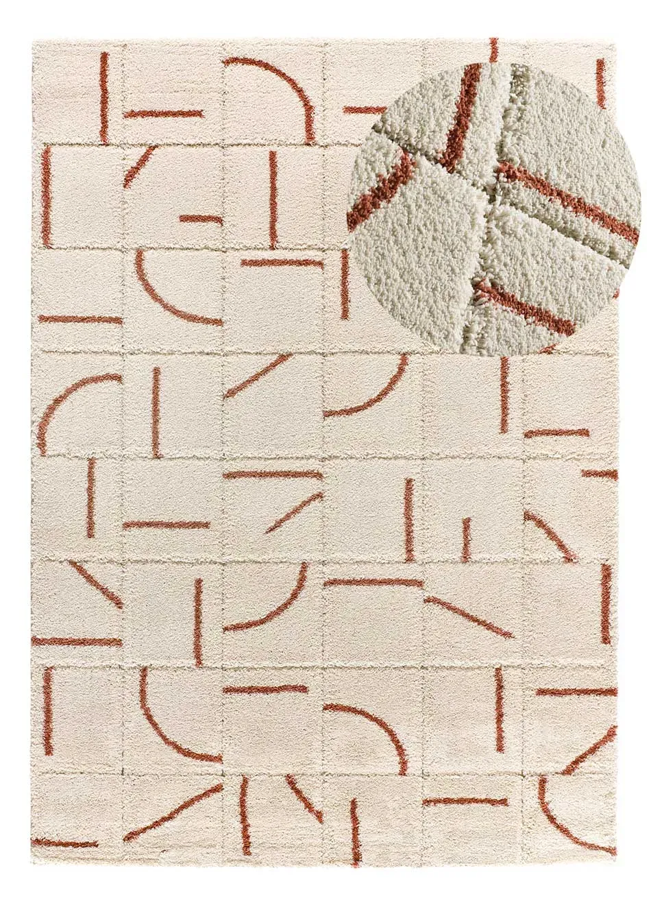 Tapis descente de lit shaggy blanc/rouille 60x120 cm