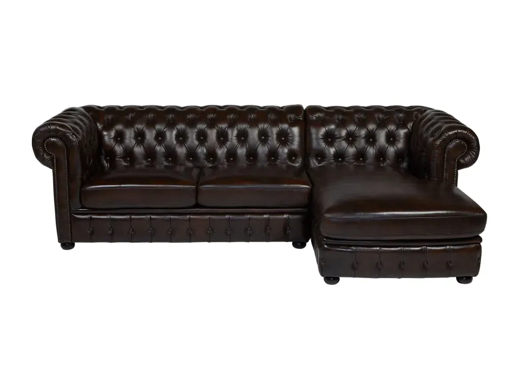 Canapé d'angle cuir pleine fleur 5 places marron chocolat