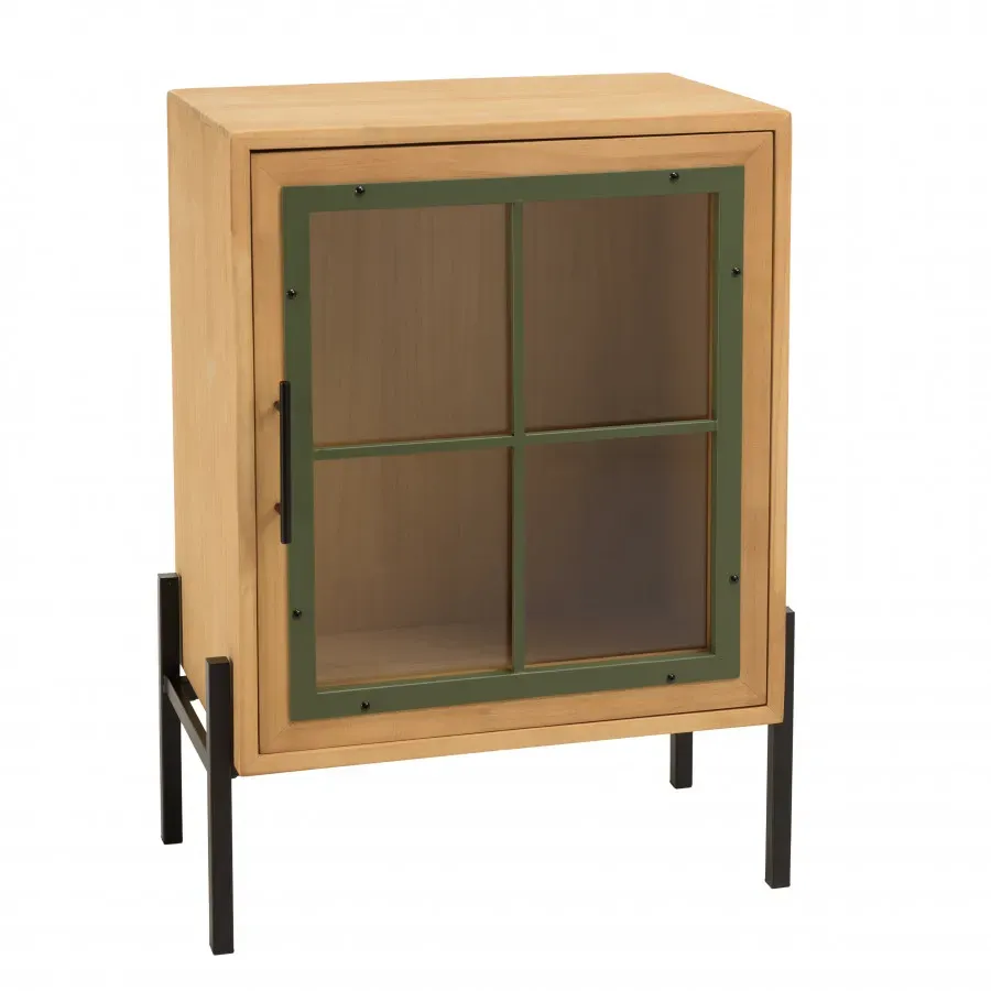 Buffet 1 porte vitrée encadrement vert pin