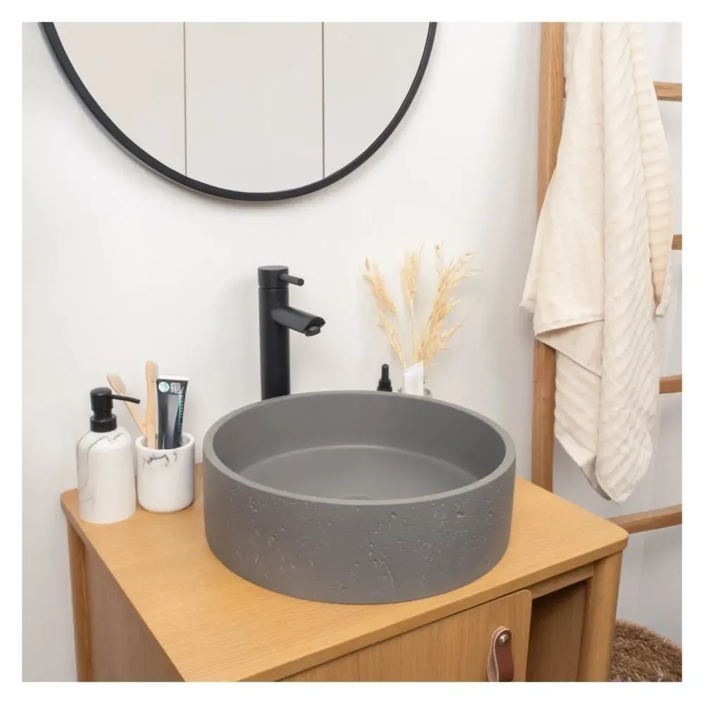 Vasque à poser ronde en béton travertin gris 39cm