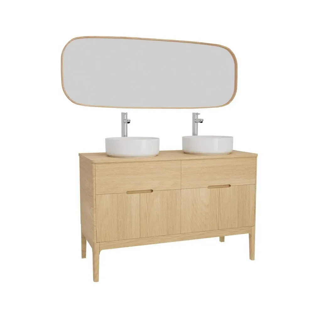 Ensemble meuble double vasque  120cm + vasque + robinet + miroir