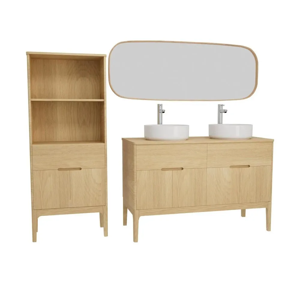 Ensemble meuble double vasque +vasque+robinet+miroir+colonne 120cm
