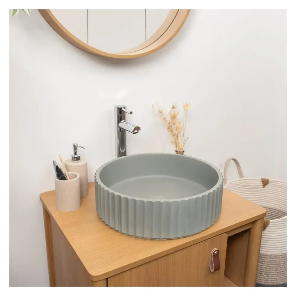 Vasque à poser ronde béton texturé vert 39,8cm
