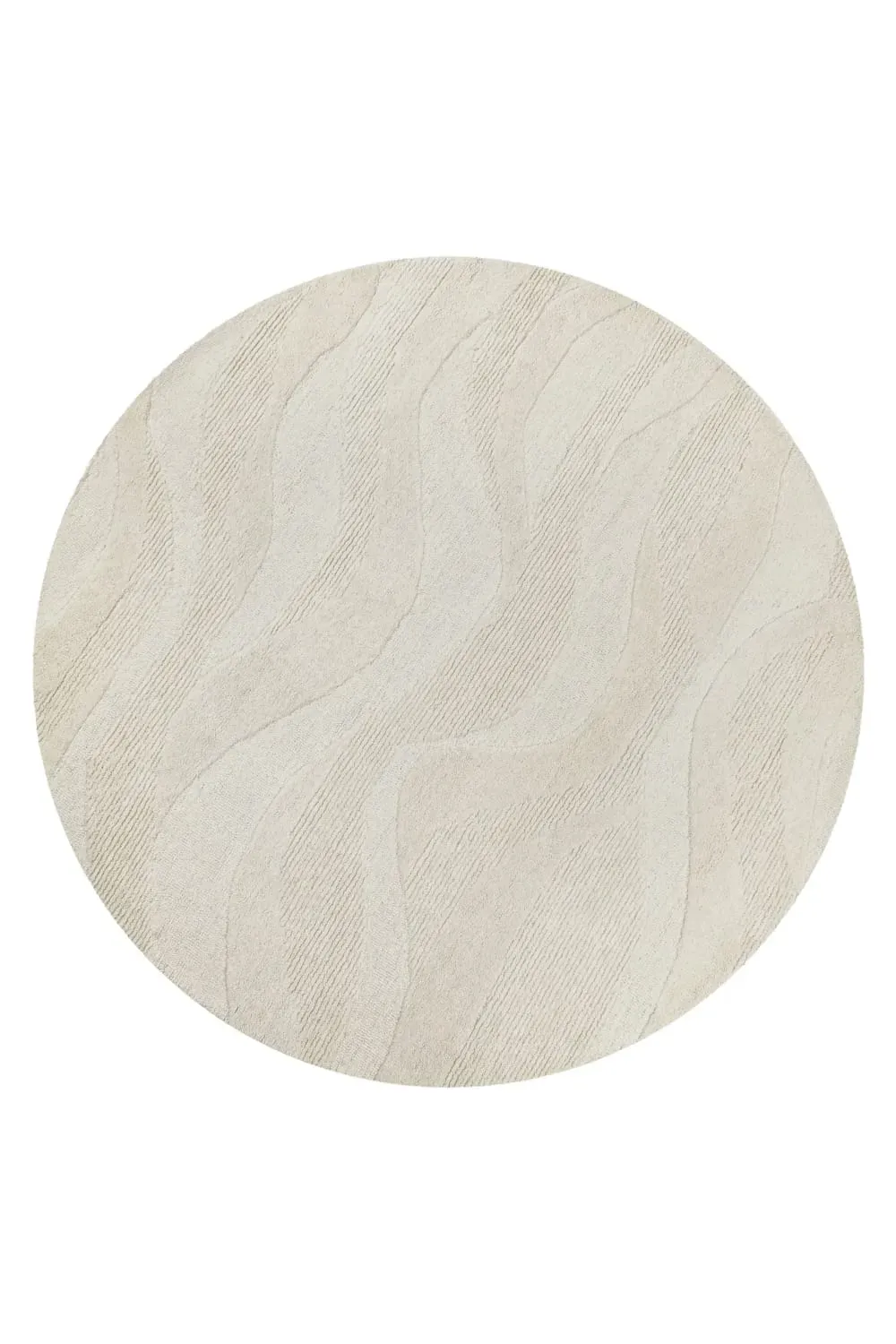 Tapis rond écru design tufté main à relief 180 rd.