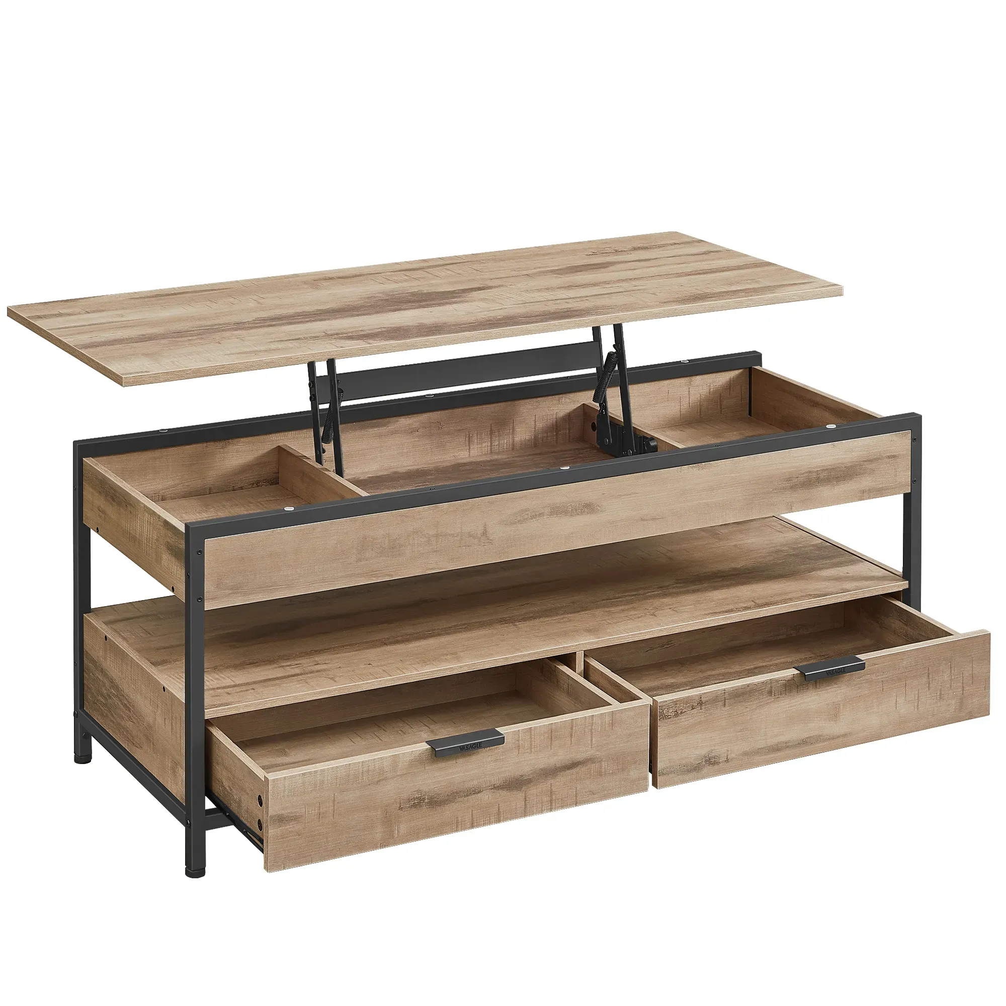 Table basse avec plateau relevable 120 x 50cm marron camel et noir