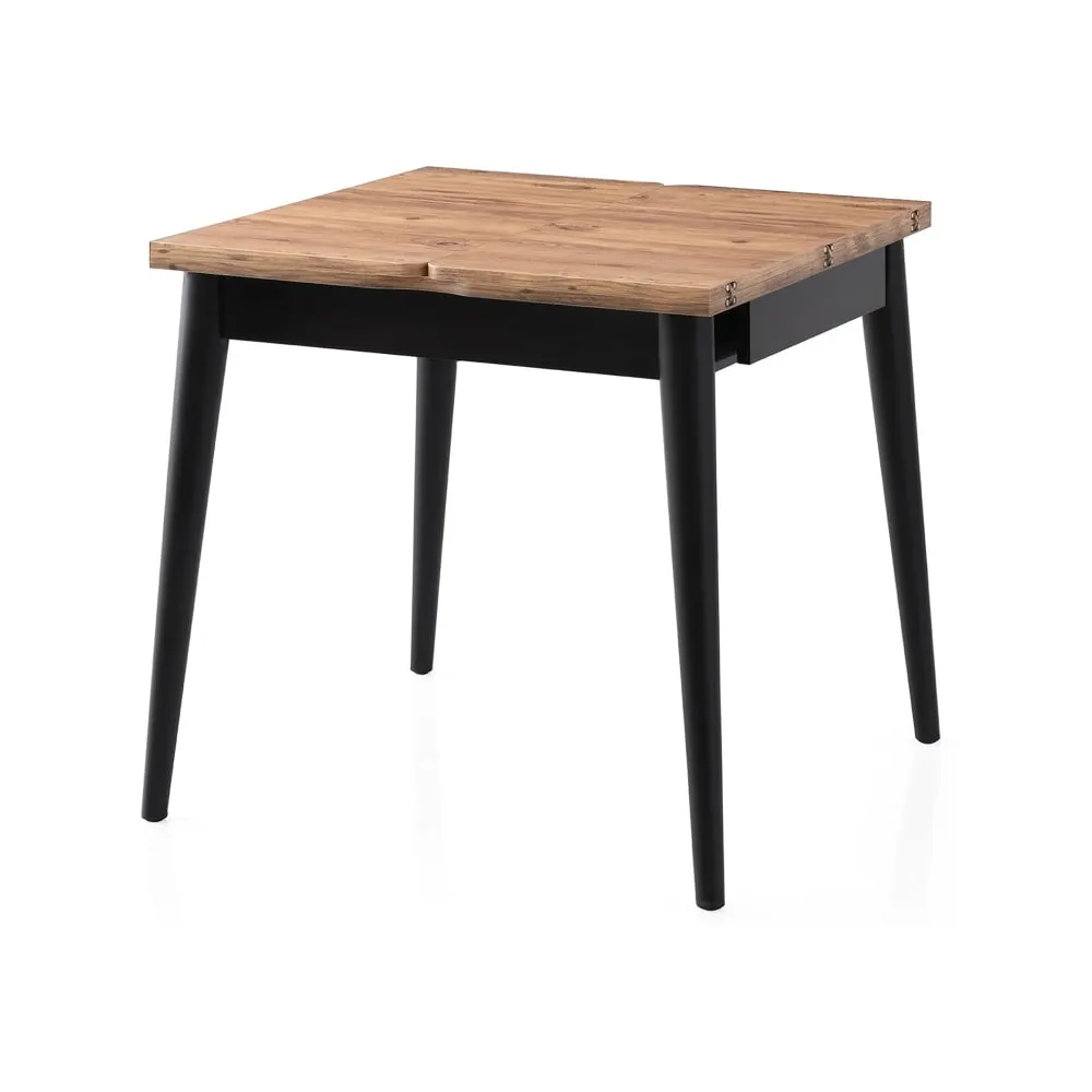 Table à manger carrée extensible 80-160 cm décor naturel et noir