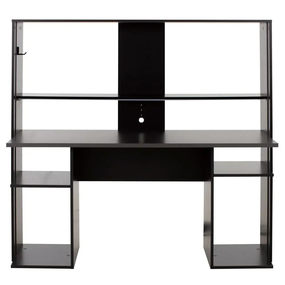 Bureau gamer industriel noir avec led et support casque