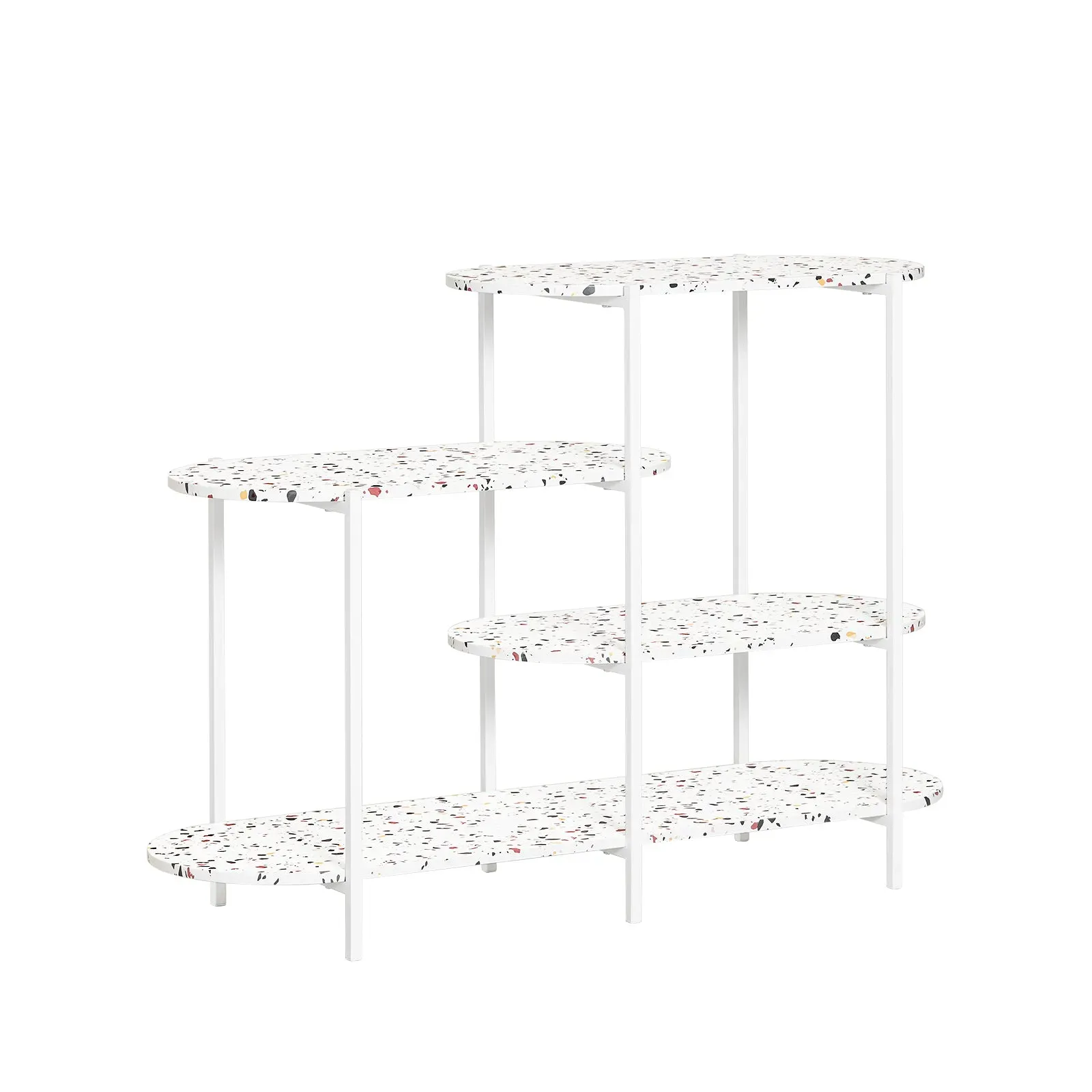 Table console avec étagère asymétrique à 4 niveaux effet bois blanc