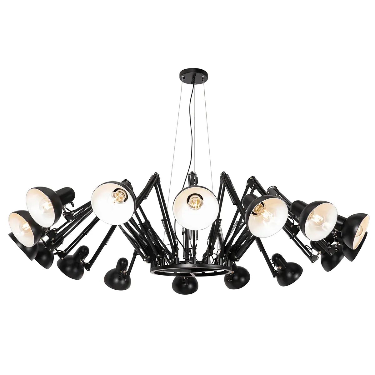 Suspension industrielle noire 16 lumières réglable