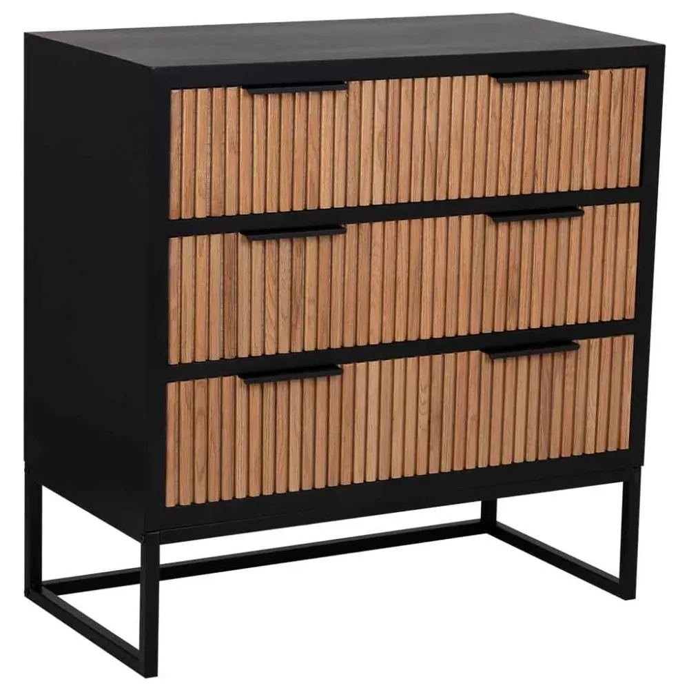 Commode 3 tiroirs bois et métal 80x39,5x81h cm