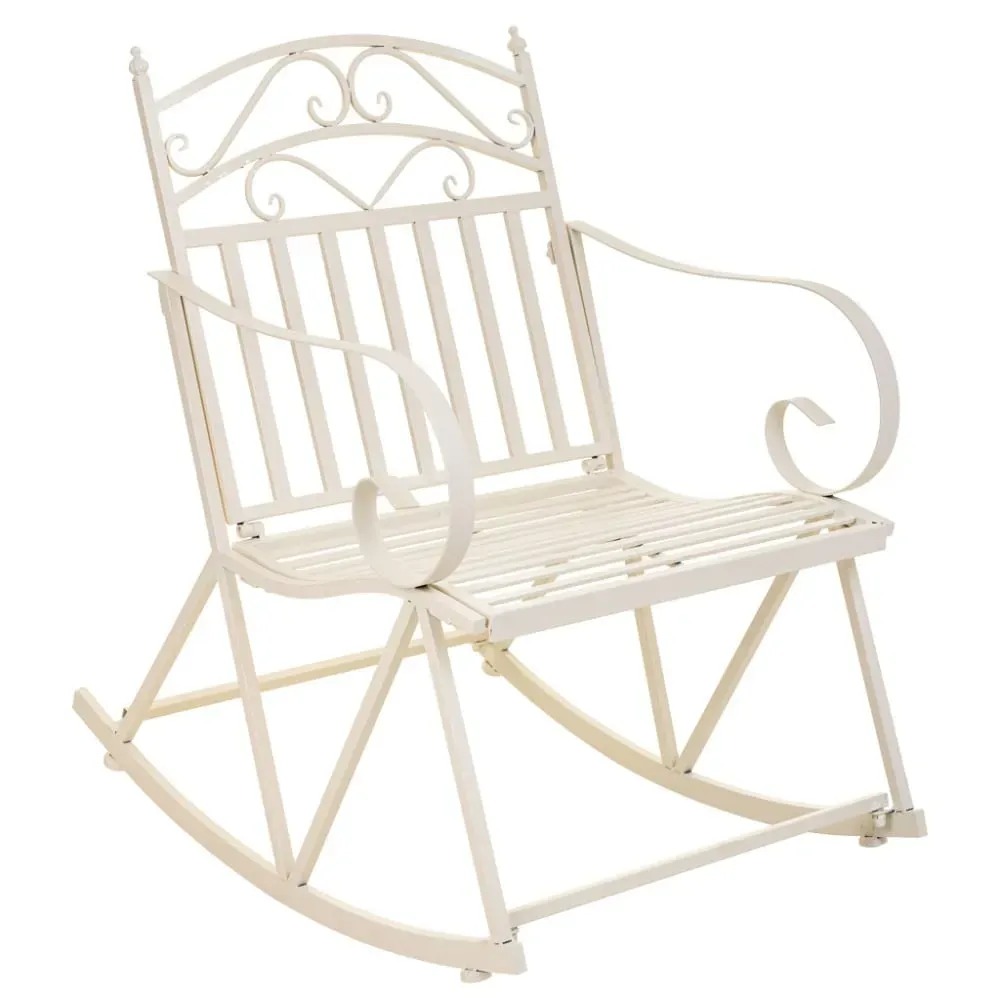 Chaise à bascule en fer forgé blanc 55x45x91h cm