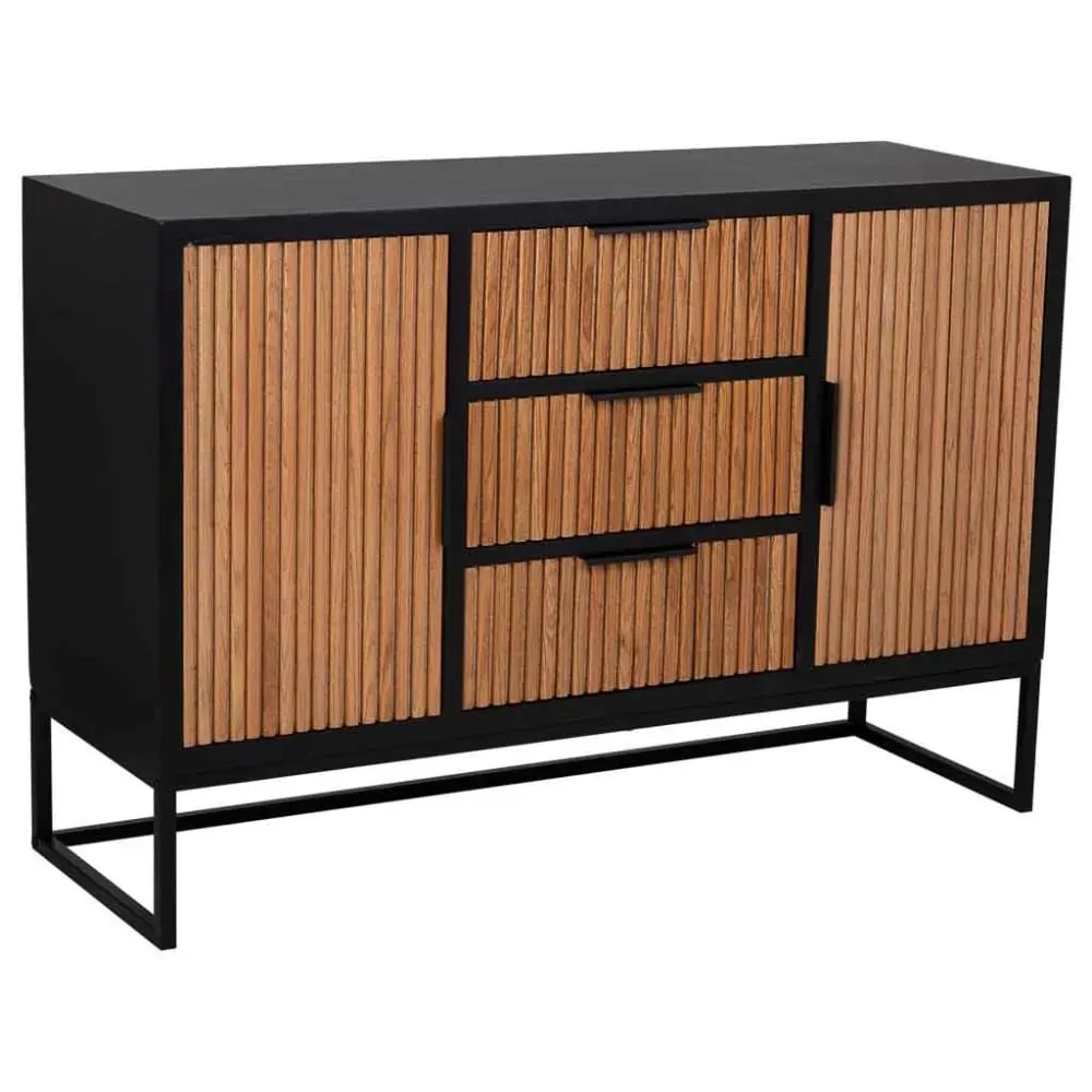 Buffet avec 3 tiroirs et 2 portes en bois et métal 120x40,5x81h cm