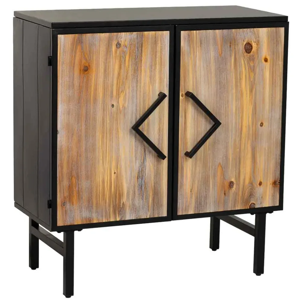 Buffet en métal et bois 2 portes, noir 75x35x81h cm