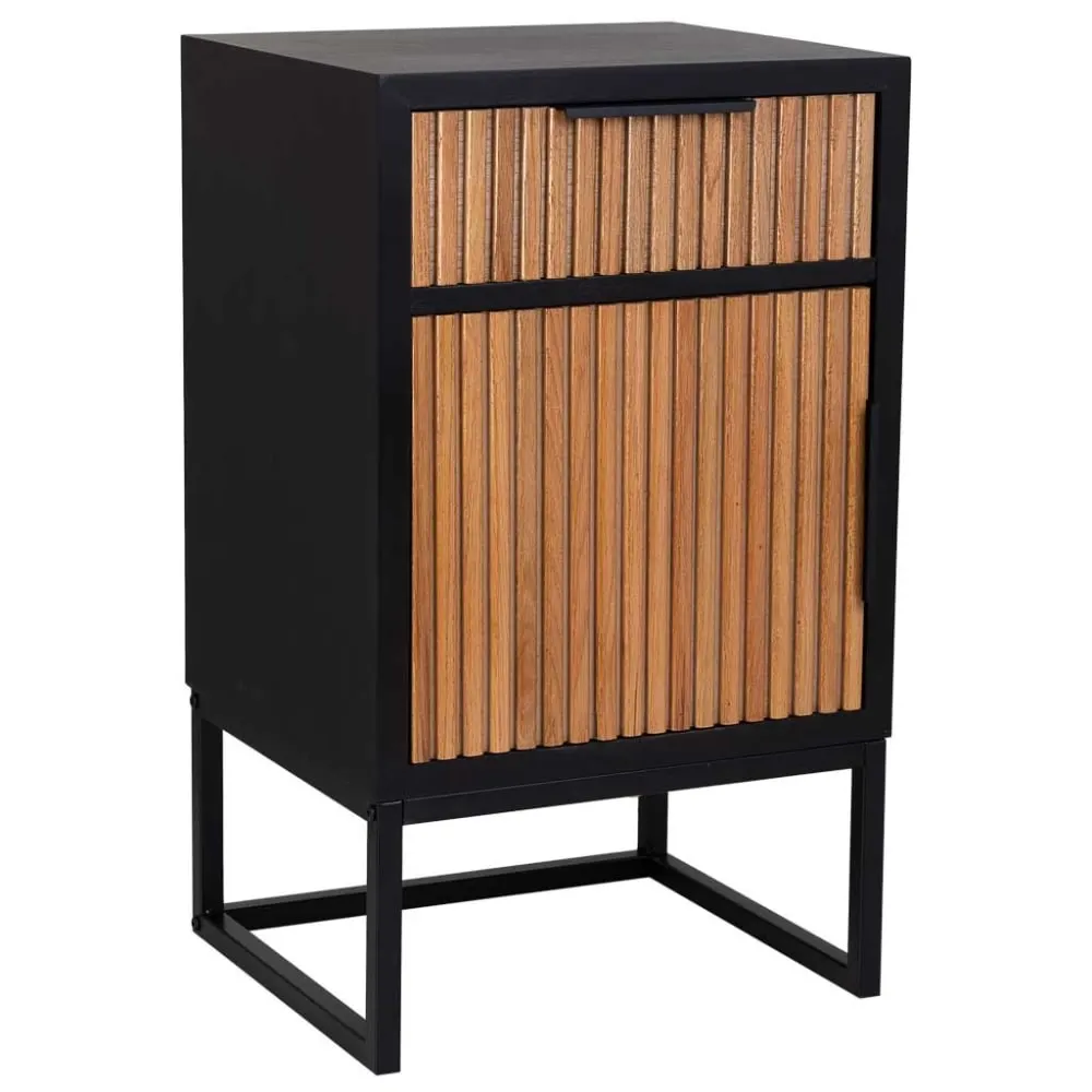 Table de nuit en bois et métal avec 1 tiroir et 1 porte 42x36,5x71h cm