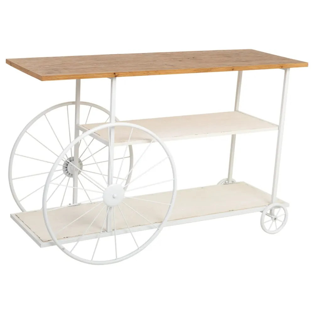Console en bois et métal laqué blanc avec 2 étagères 120x42x78h cm