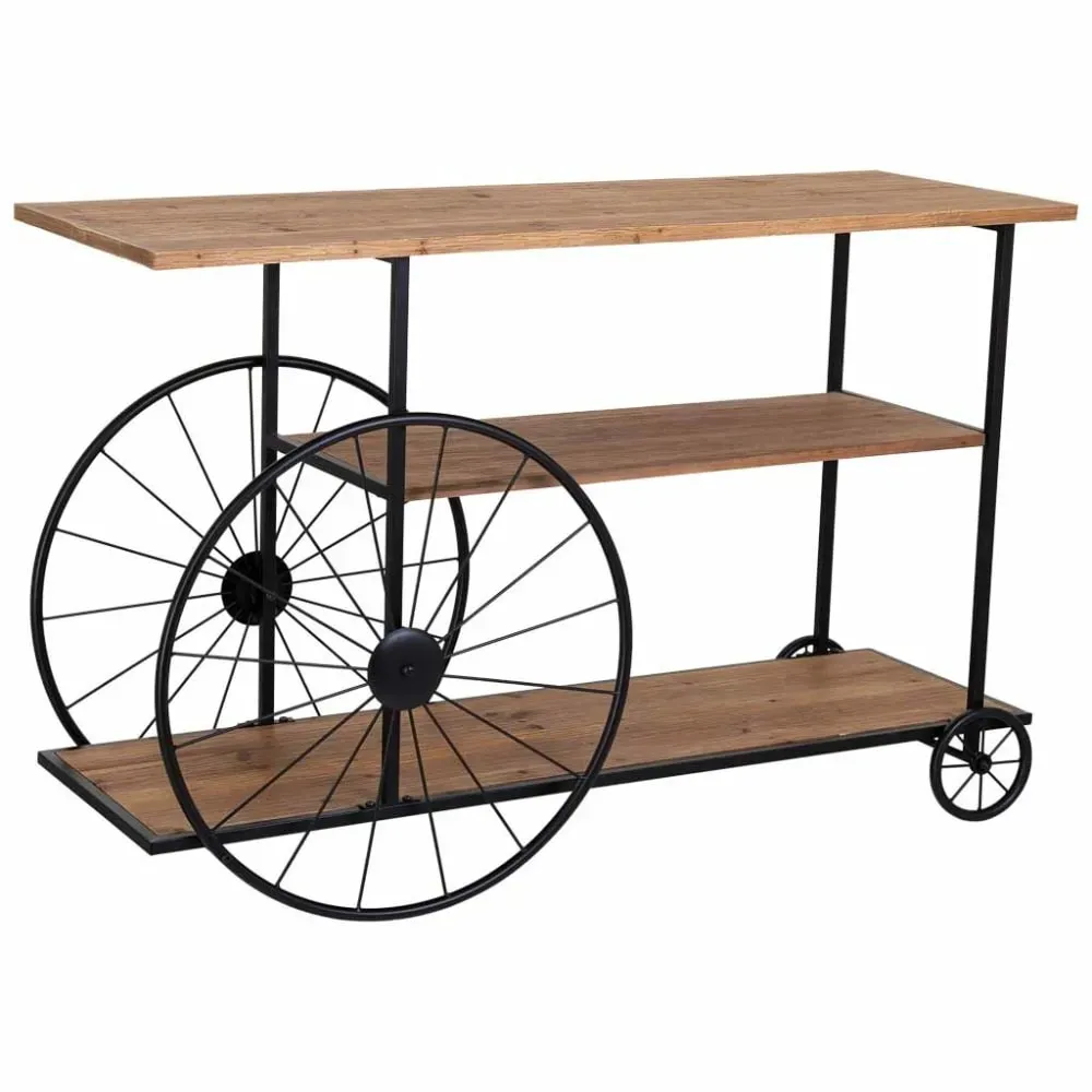 Console en bois et métal laqué noir avec 2 étagères 120x42x78h cm