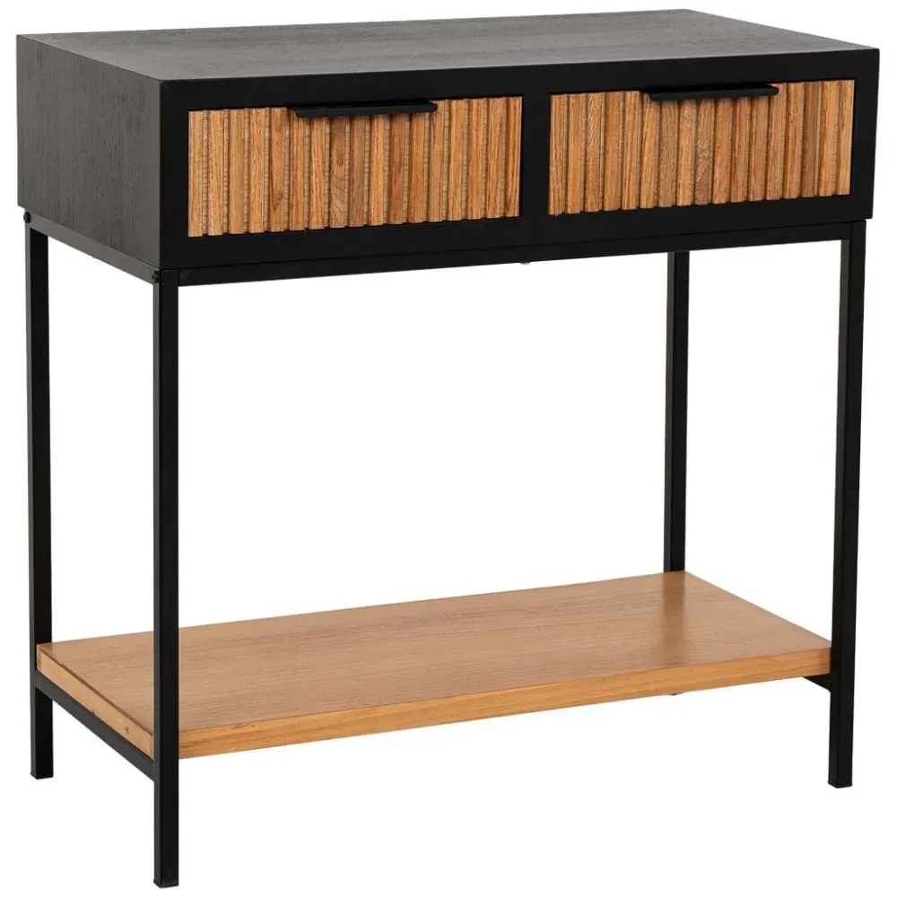 Meuble d'entrée avec 2 tiroirs, bois et métal, 80x42x79h cm