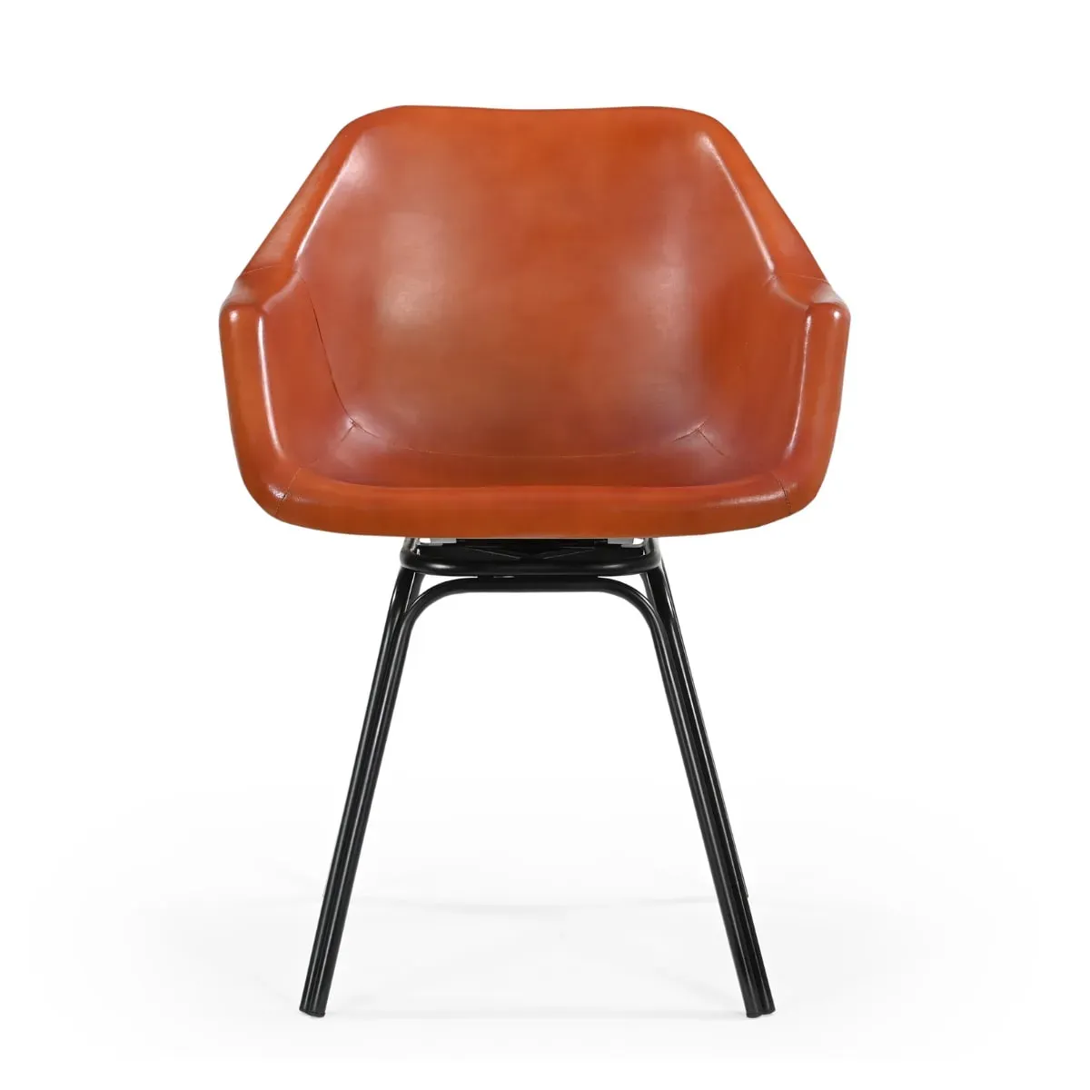 Fauteuil bridge en cuir marron pivotant