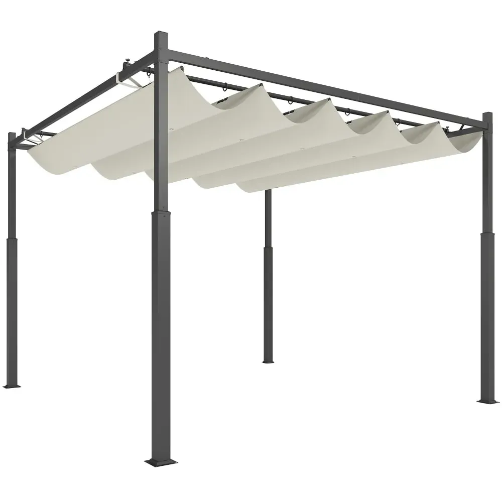 Pergola jardin exterieur rétractable upf30+ polyester 3 x 3 m crème