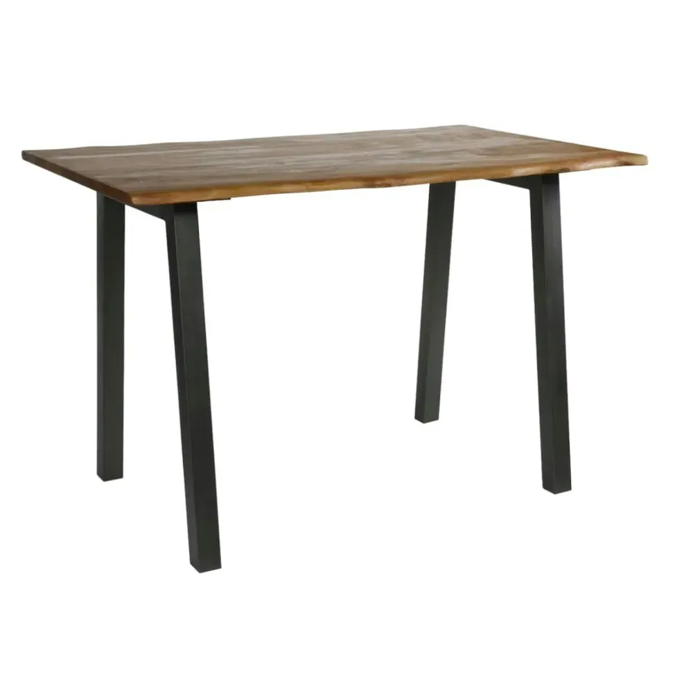 Table haute bord naturel en acacia massif pieds métal noir L147cm