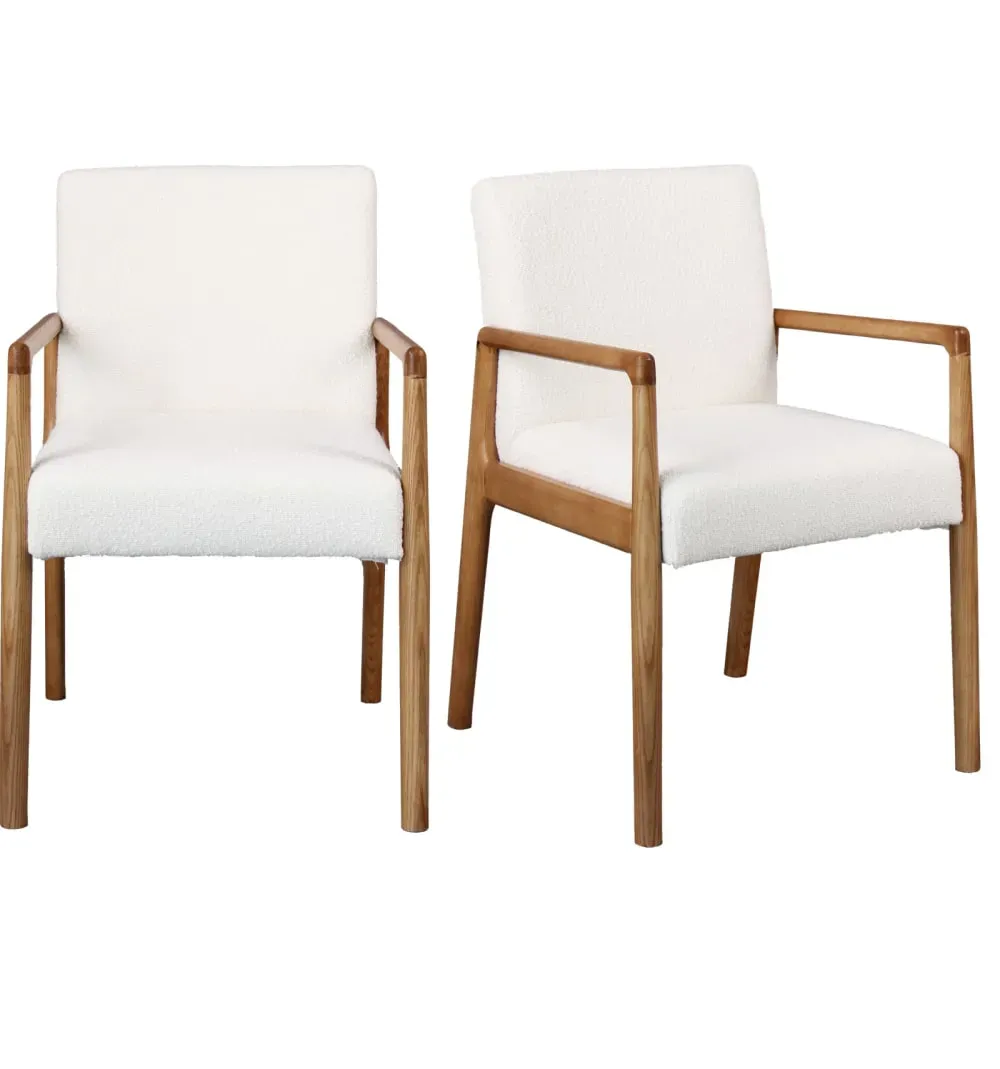 Fauteuil de table en tissu Curly Ecru et Frêne naturel (x2)