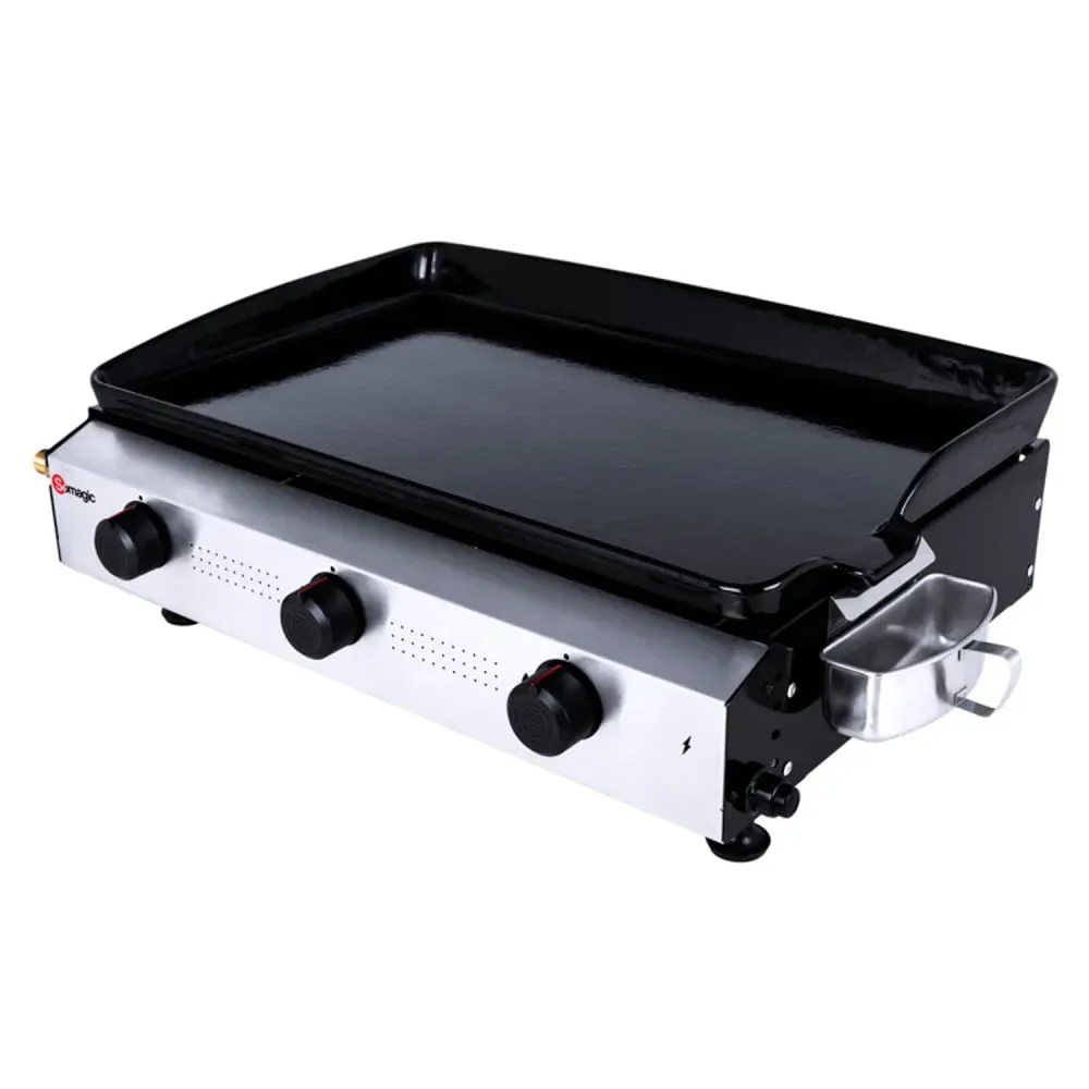 Plancha à gaz avec cuve et bâti en acier laqué métal/inox argent