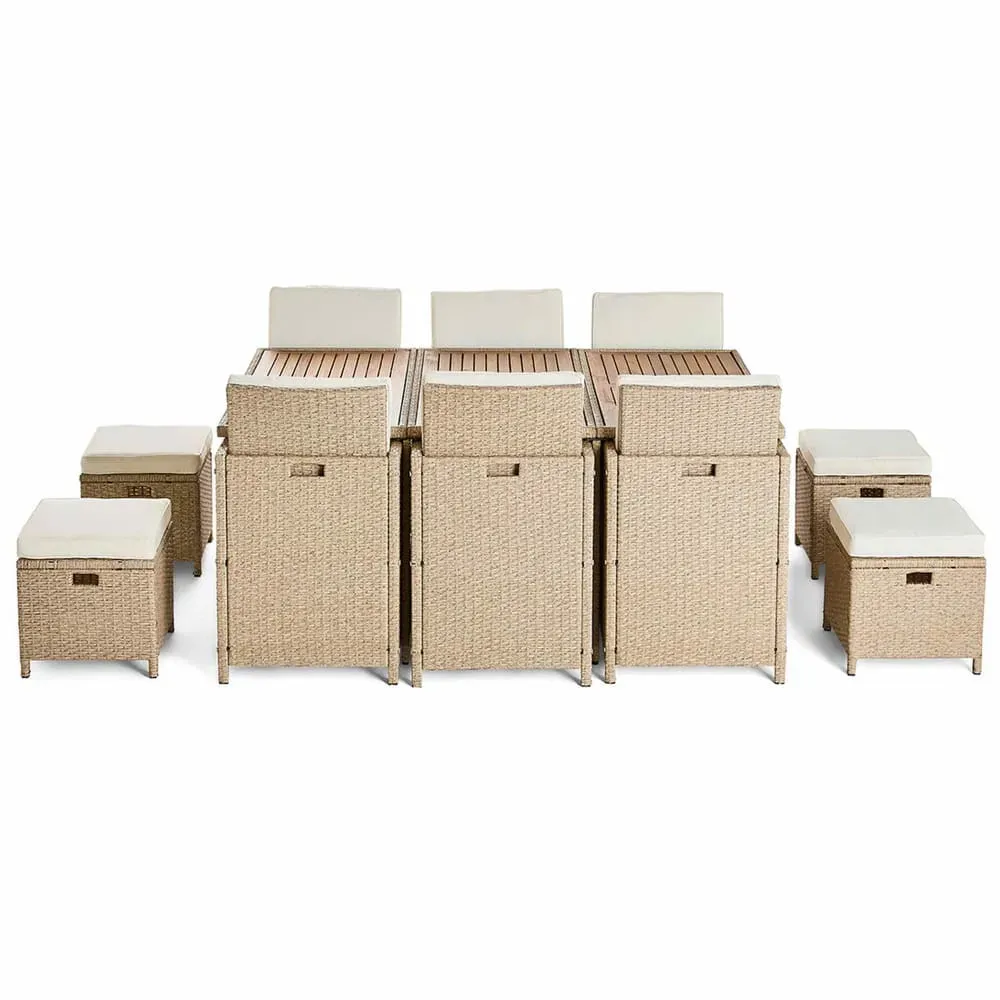 Salon de jardin 10 places en résine tressée et bois massif d'acacia be