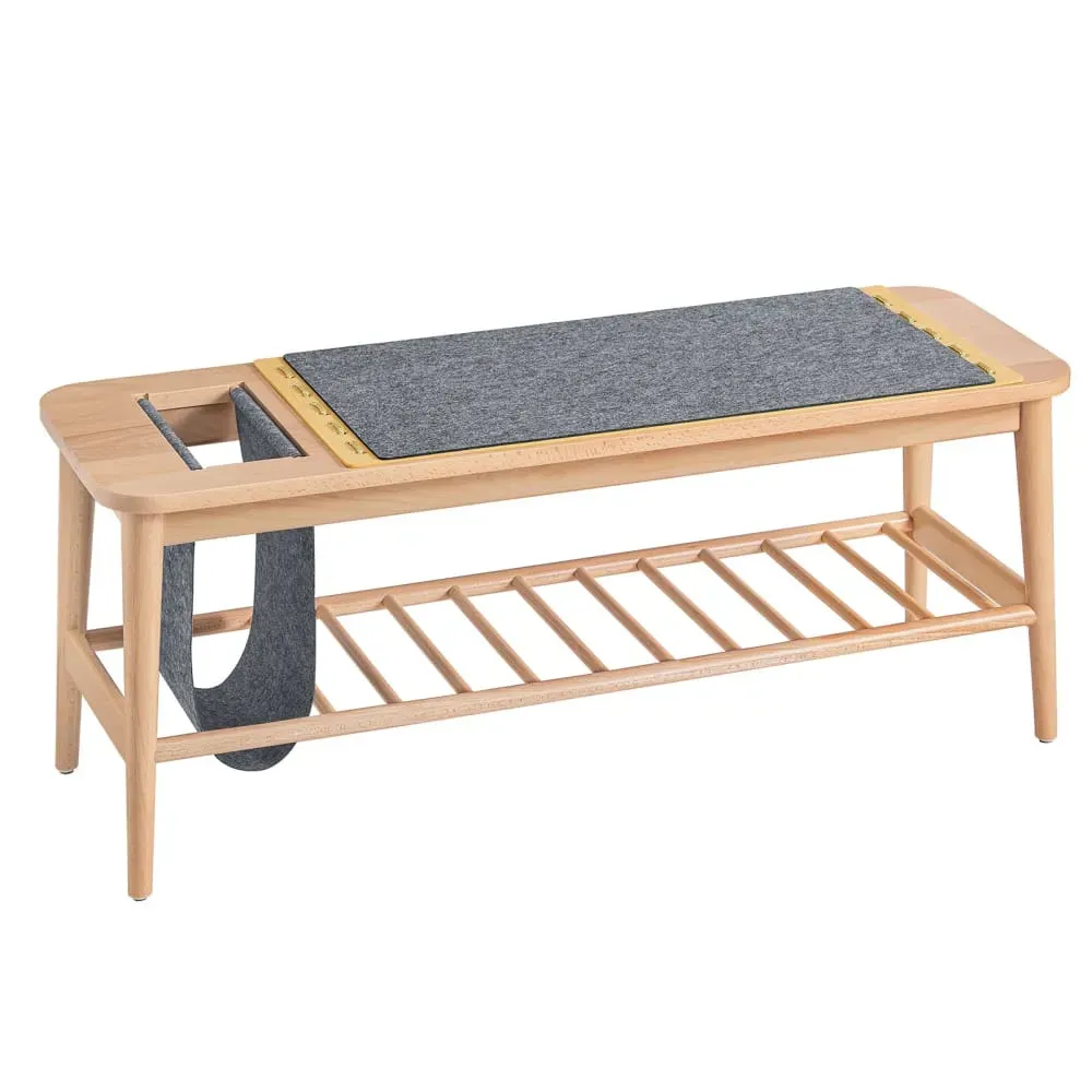 Banc à Chaussures bout de lit avec porte-revues effet bois