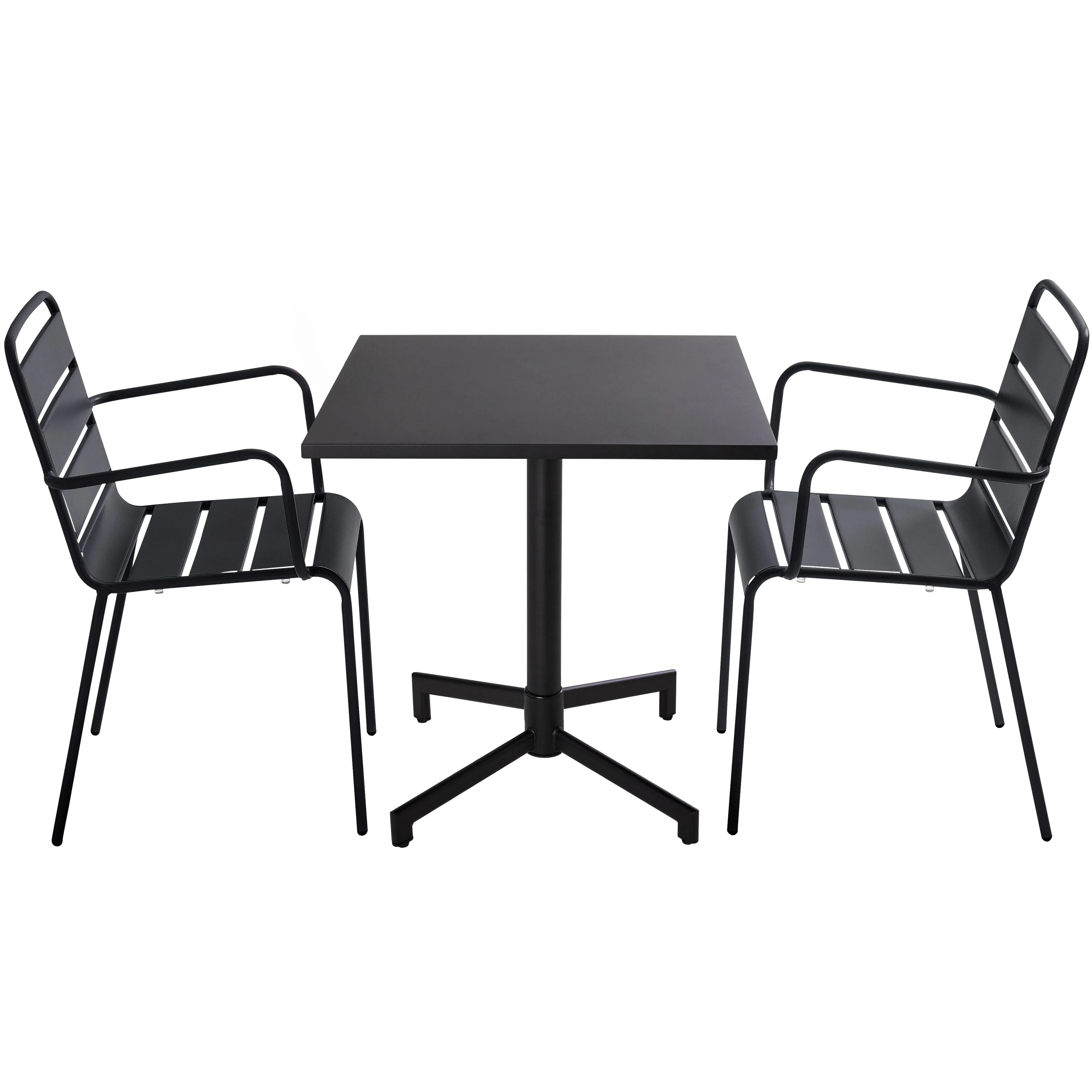 Ensemble table 70 cm et 2 fauteuils de jardin en métal noir