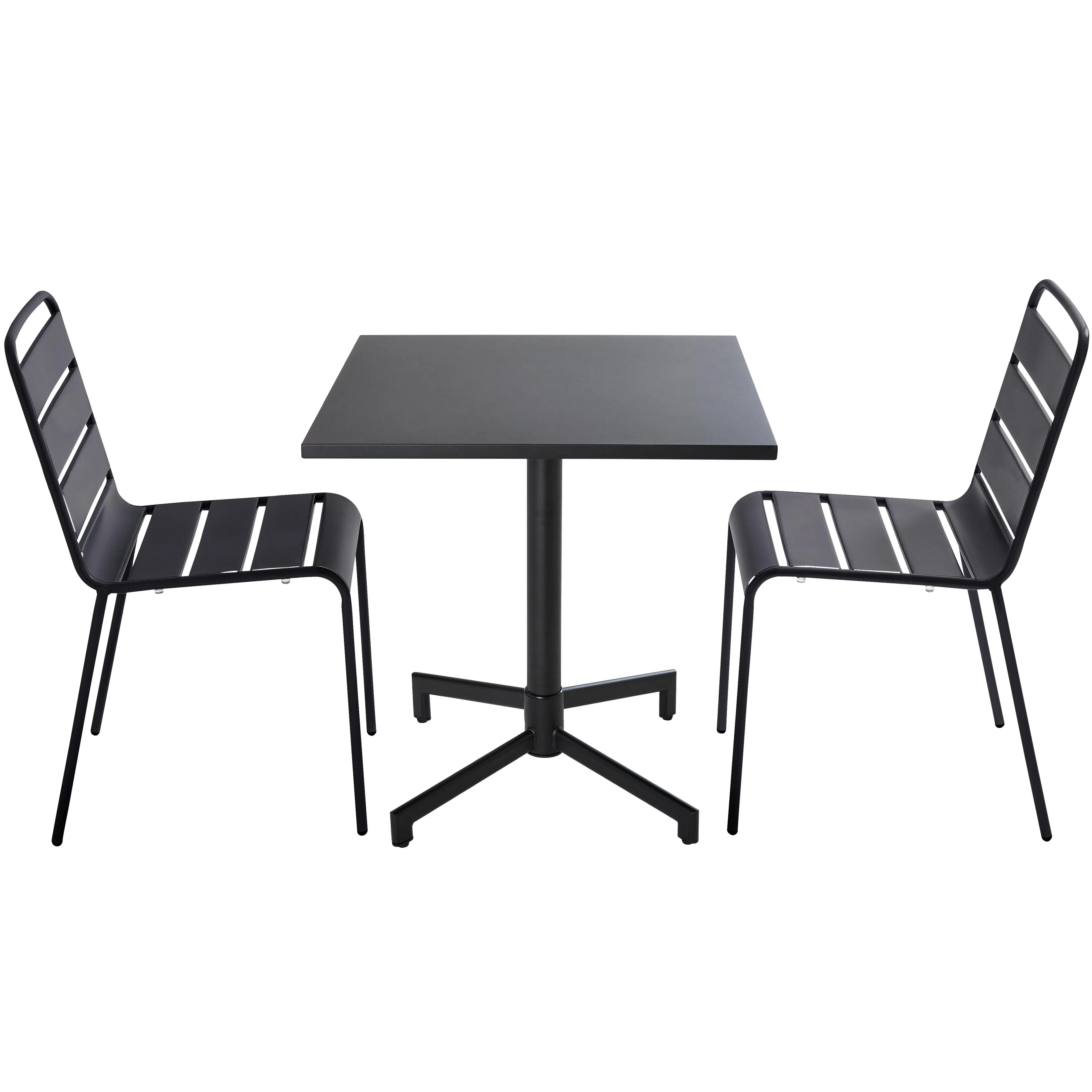 Ensemble table 70 cm et 2 chaises de jardin en métal noir