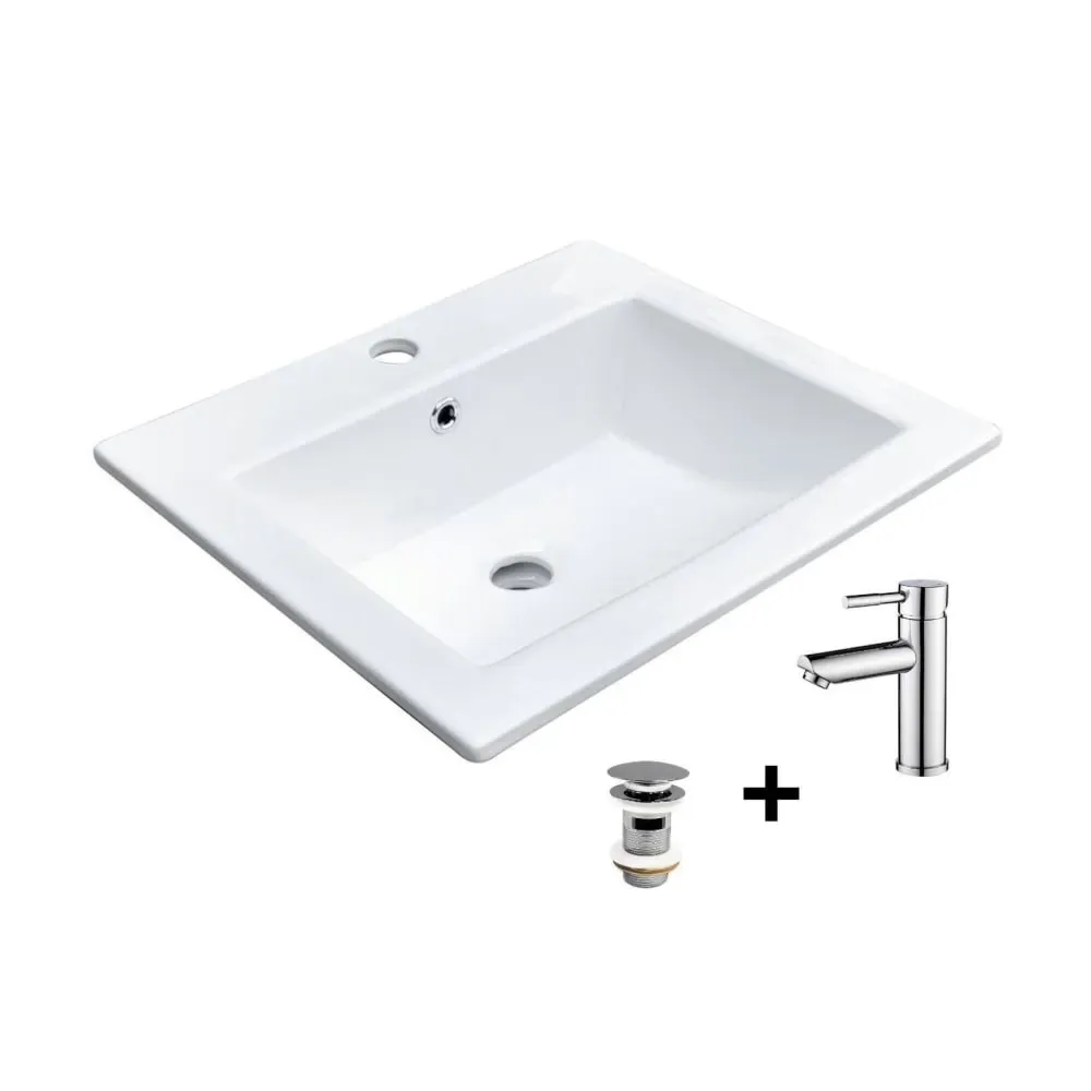 Vasque à encastrer rectangulaire  50x43cm + robinet + bonde