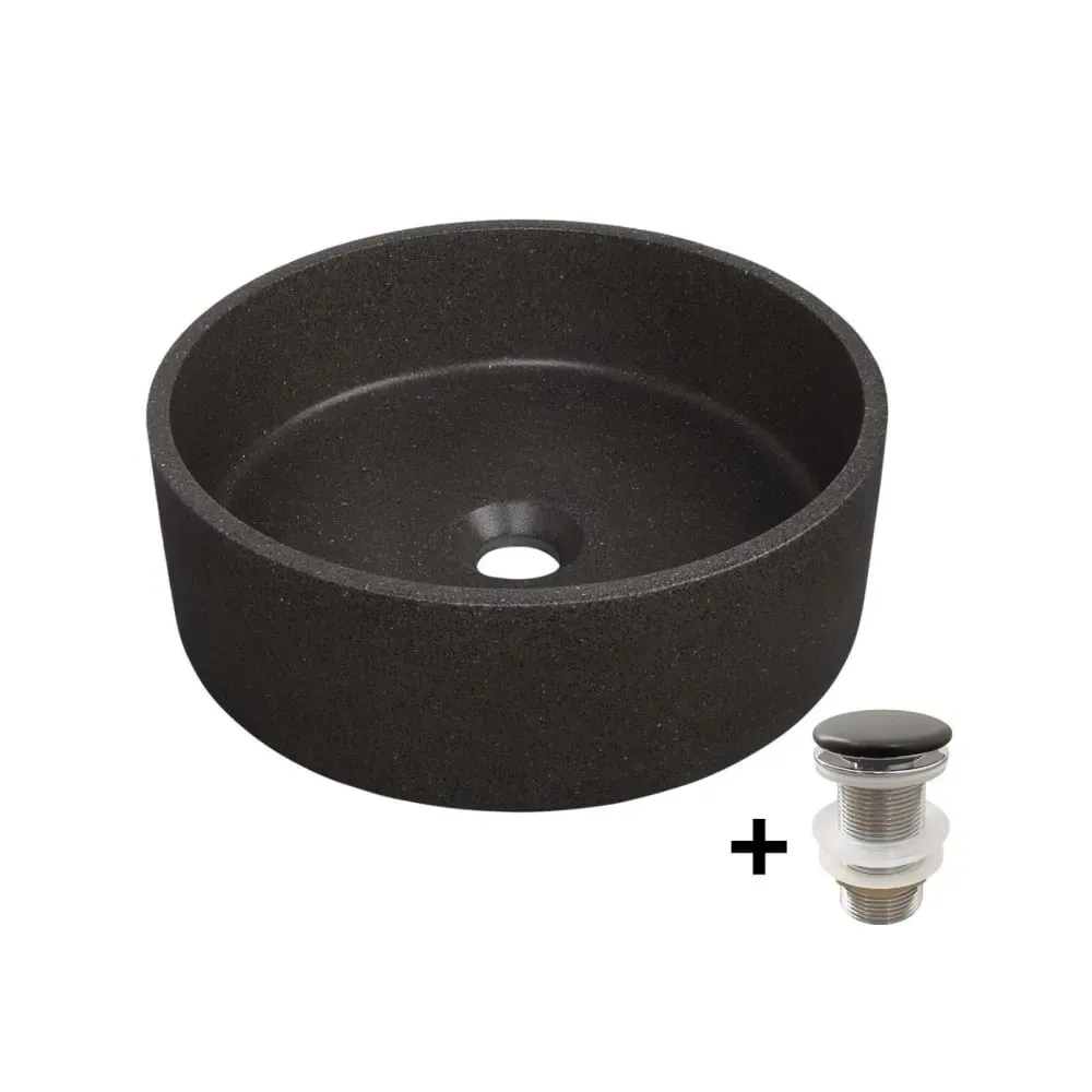 Vasque à poser ronde en grès + bonde
