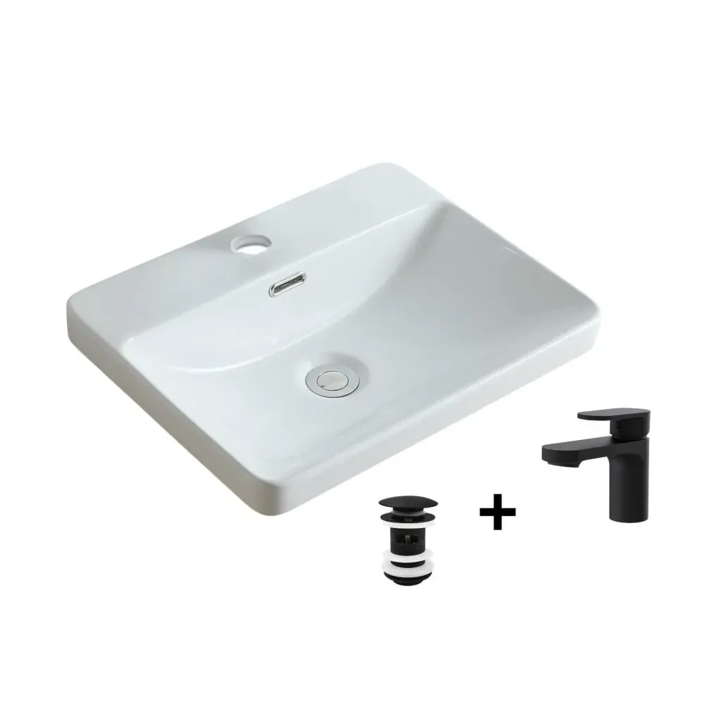 Vasque à encastrer 48x37cm  + robinet + bonde