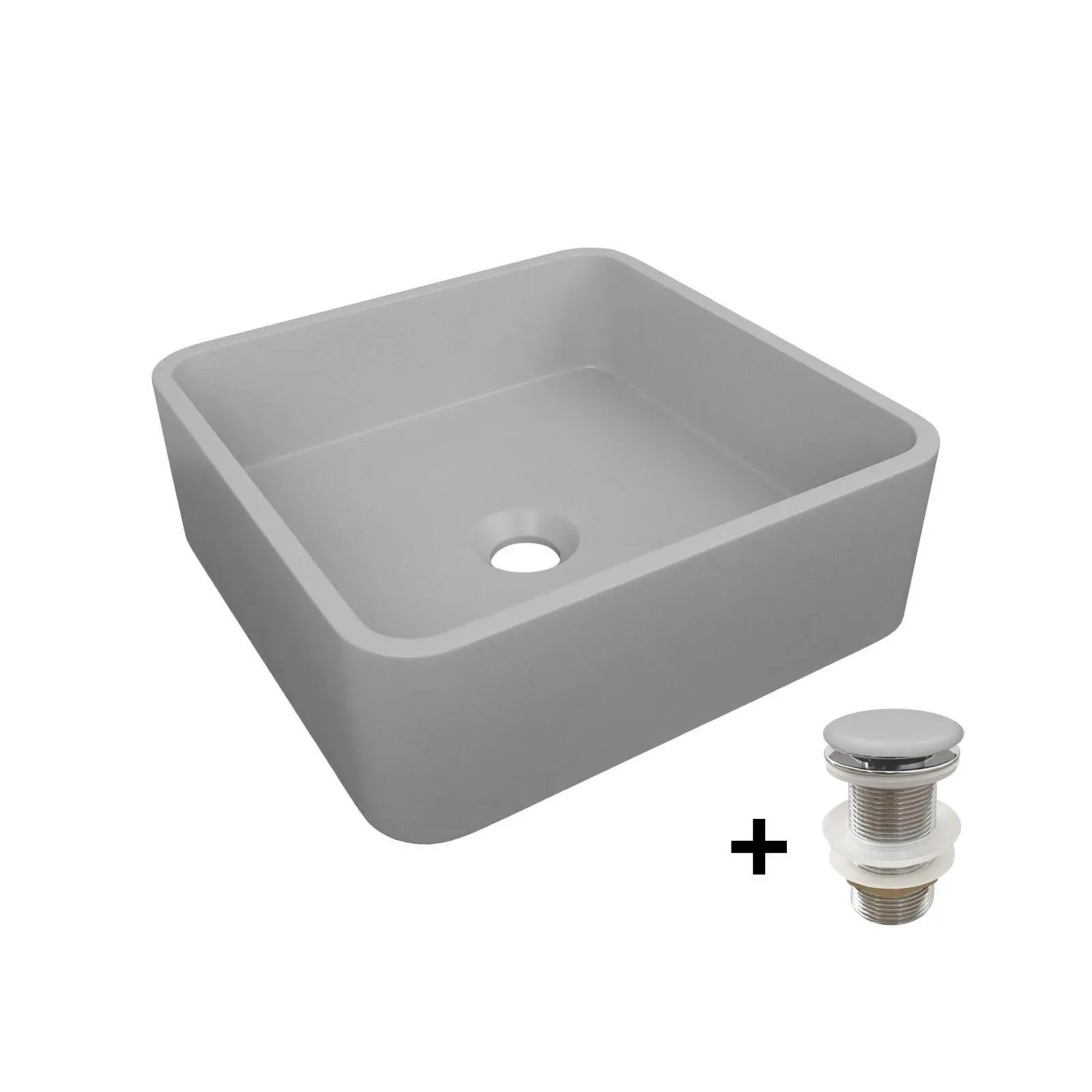 Vasque à poser carrée en béton  36x36cm + bonde