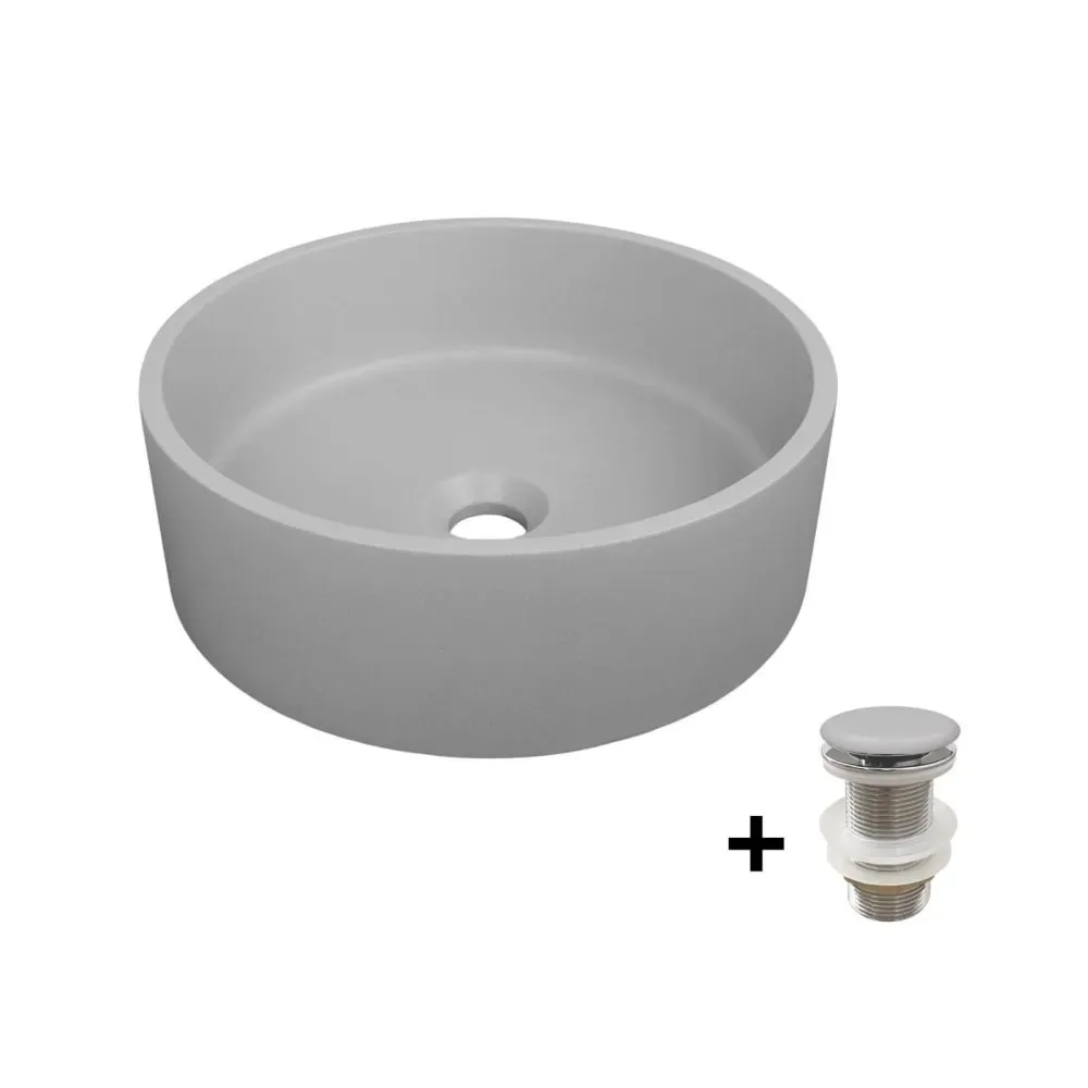 Vasque à poser ronde en béton lisse  36x36cm + bonde