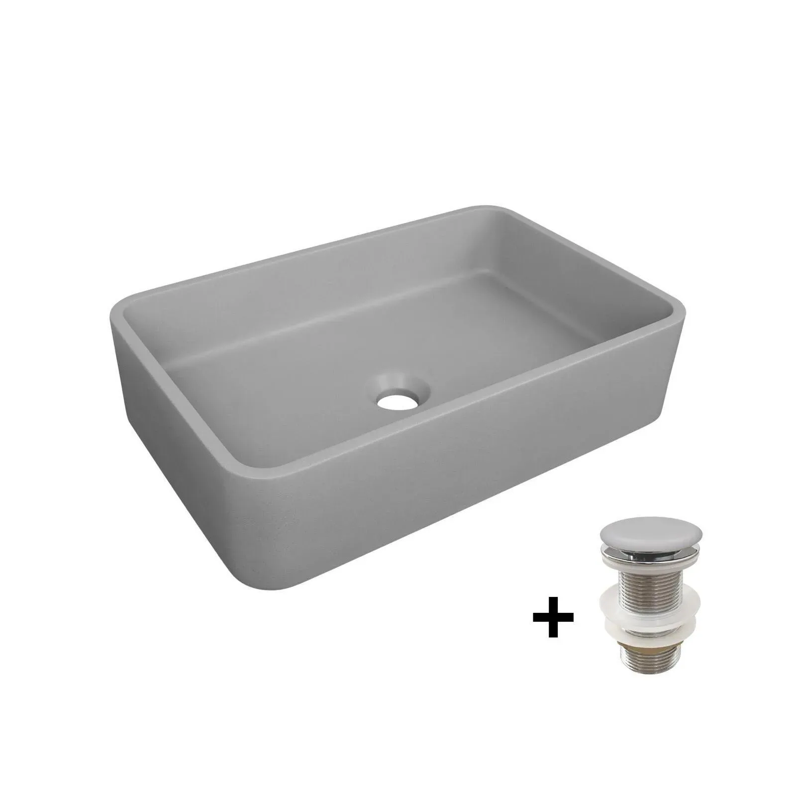 Vasque à poser en béton lisse  50x32,5cm + bonde