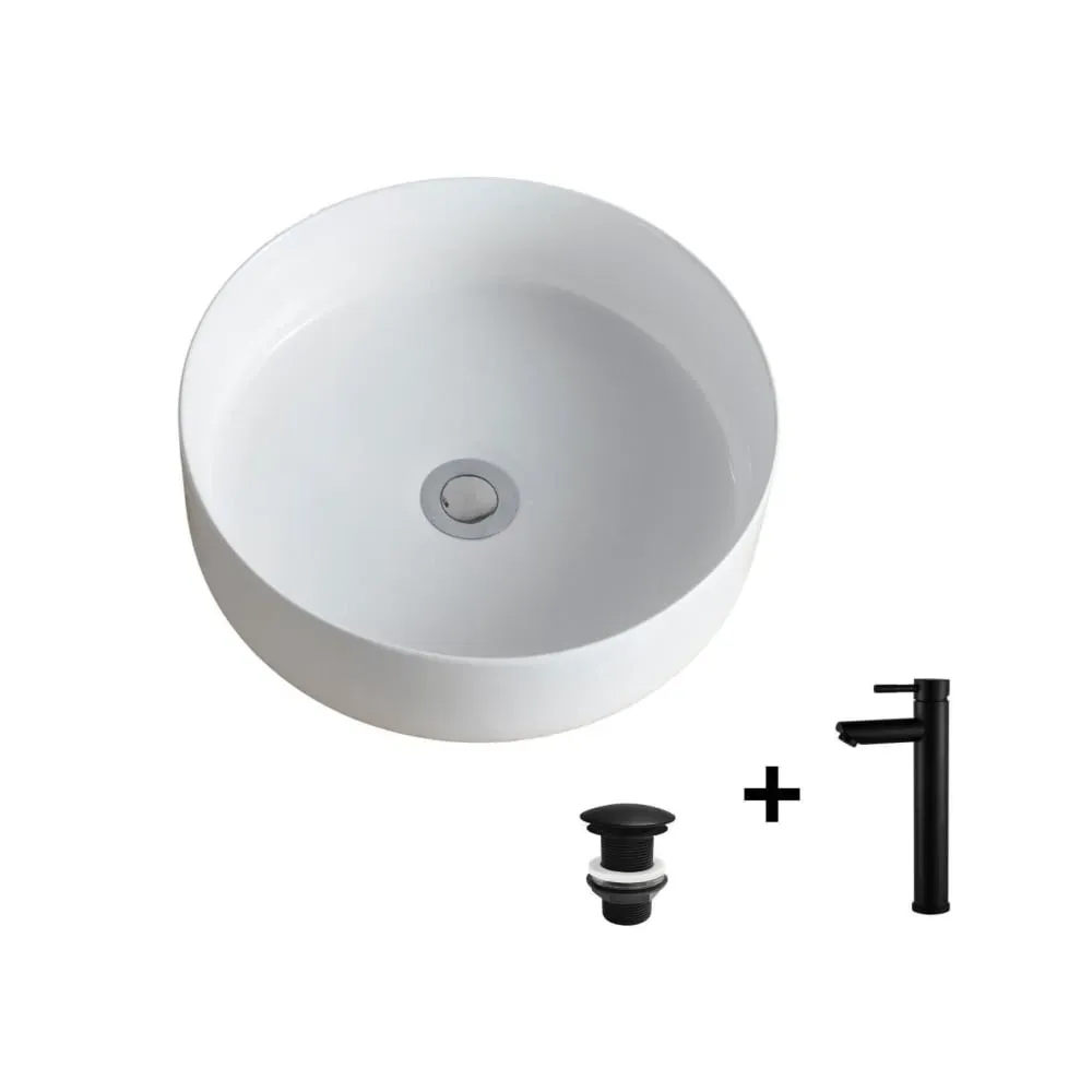 Vasque à poser ronde 36x36cm  + robinet + bonde