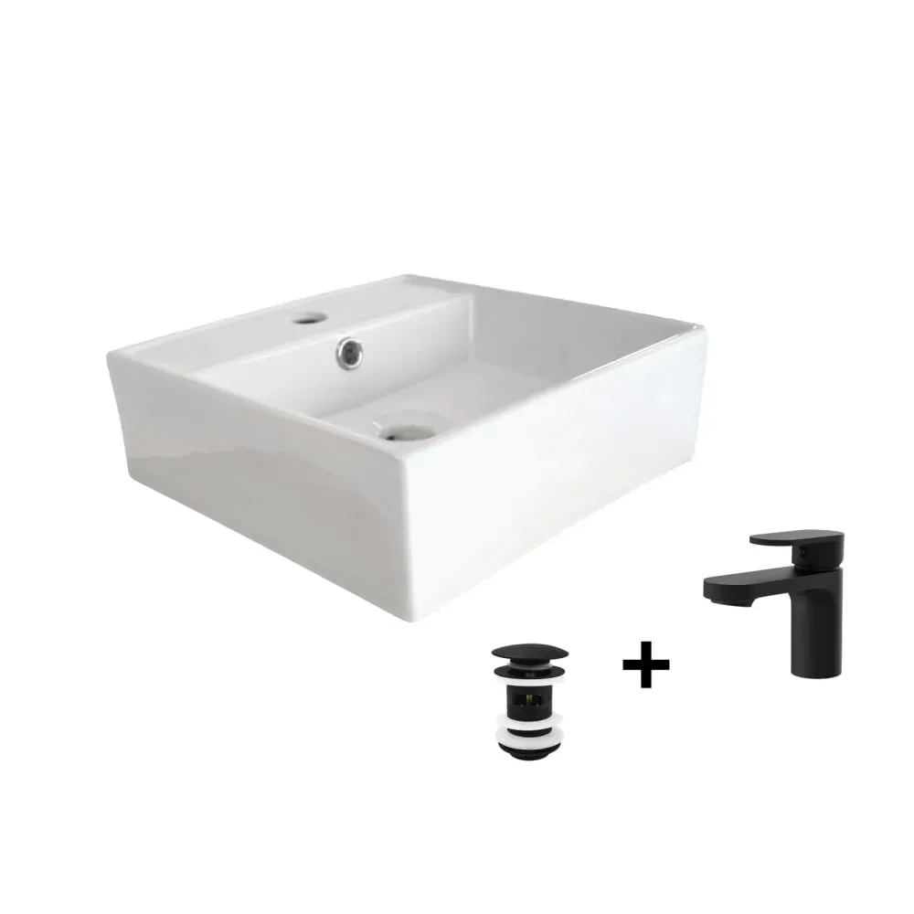 Vasque à poser carrée  + robinet + bonde