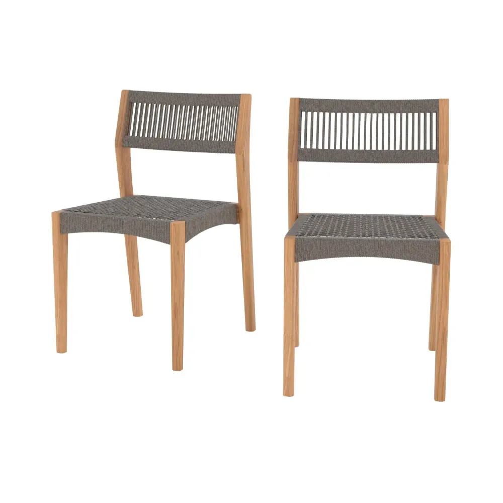 Lot de 2 chaises de jardin en bois de teck recyclé et tissage en corde